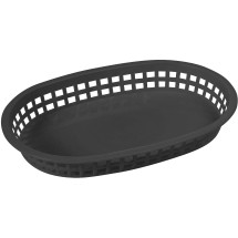 Winco PLB-K Black Oval Fast Food Basket, 10-3/4" x 7-1/4" x 1-1/2"