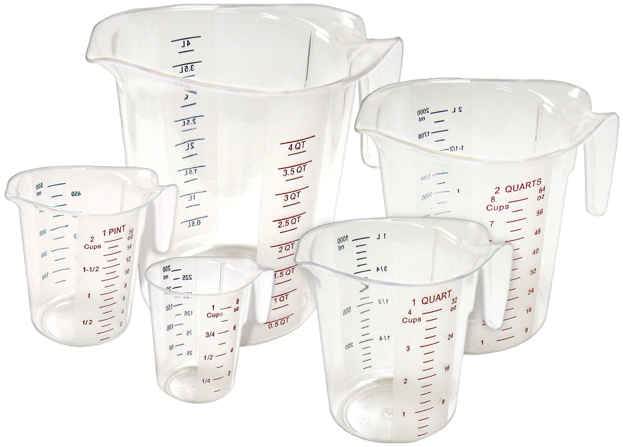 Winco PMCP-5SET Polycarbonate 5-Piece Measuring Cup Set with Raised External Markings