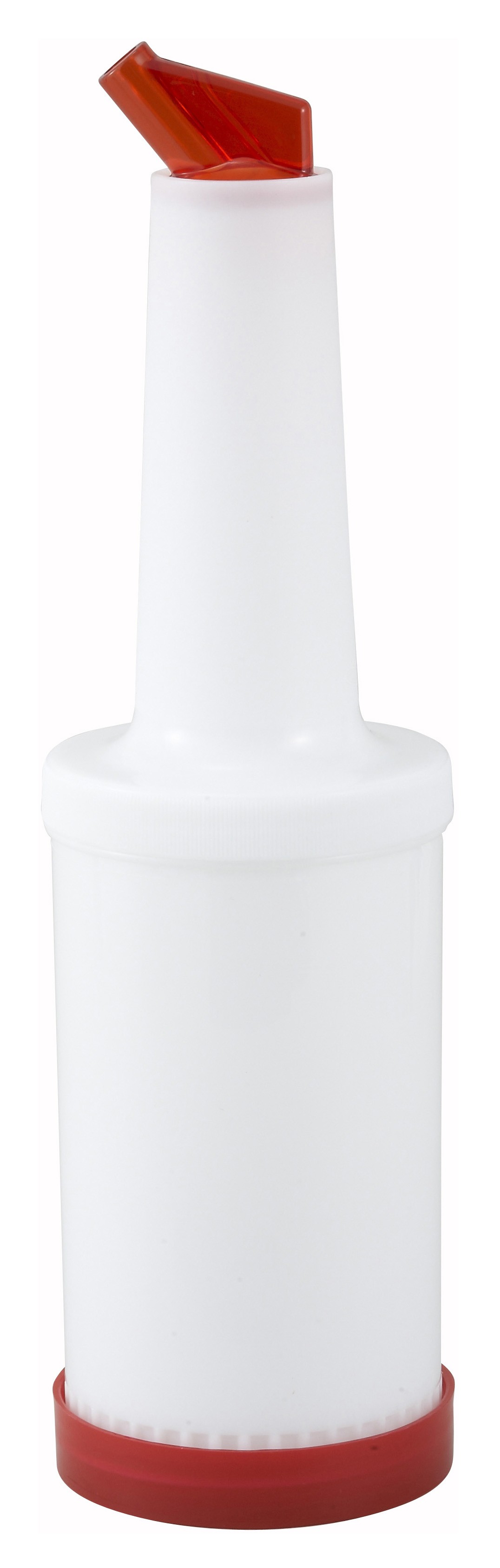 Winco PPB-1R Liquor and Juice Multi-Pour Bottle with Red Spout and Lid 1 Qt.