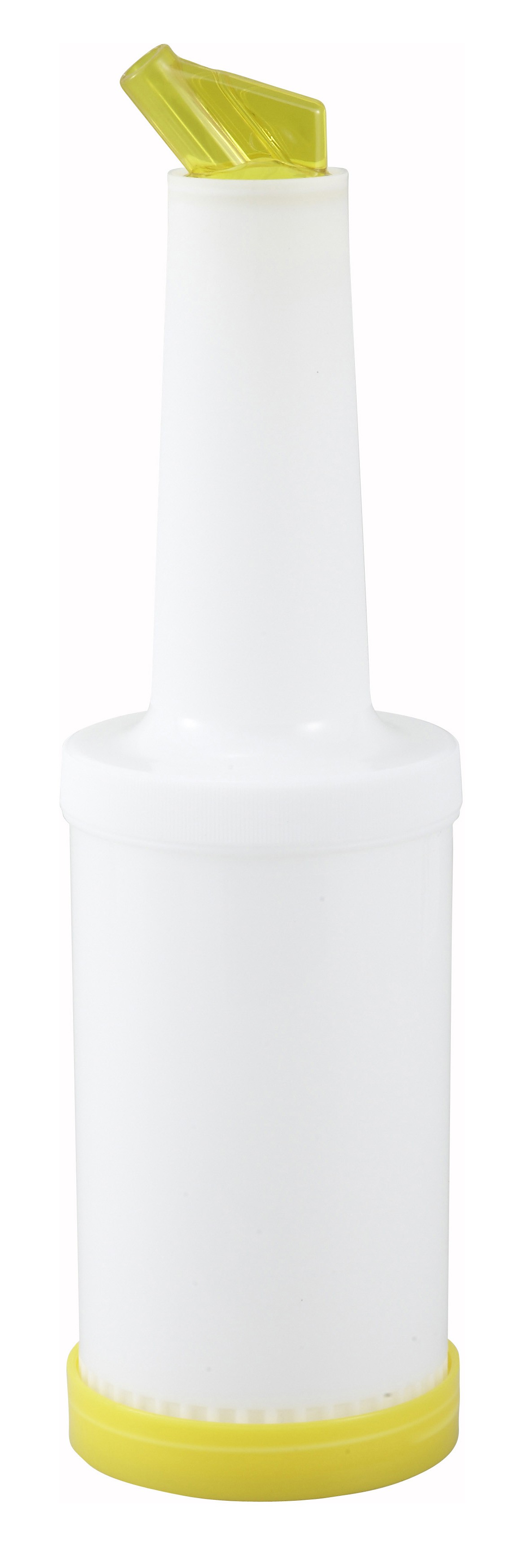 Winco PPB-1Y Liquor and Juice Multi-Pour Bottle with Yellow Spout and Lid 1 Qt.
