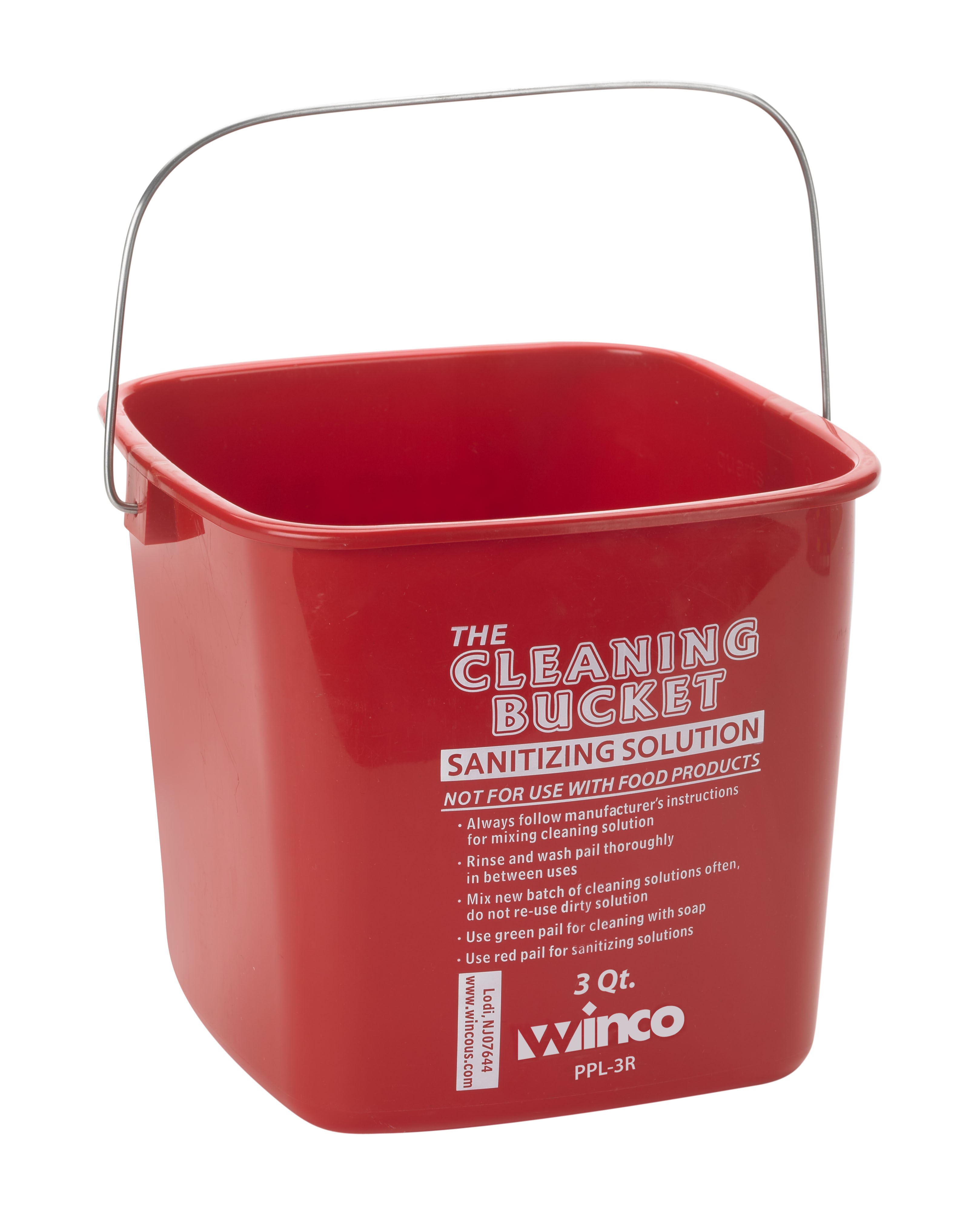 Winco PPL-3R Cleaning Bucket 3 Qt. Red Sanitizing Solution