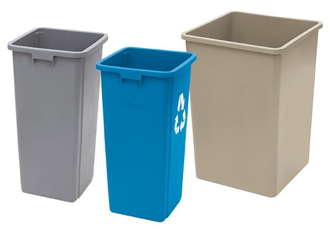 Winco PTCS-23L Blue Square Tall Recycling Trash Can, 23 Gallon 15-5/8" x 30-3/4"H