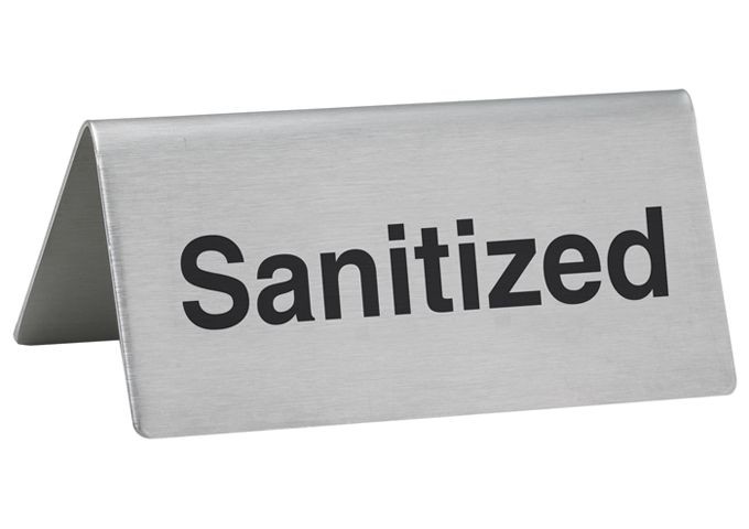 Winco SGN-106 Stainless Steel Tent Sign, "Sanitized"