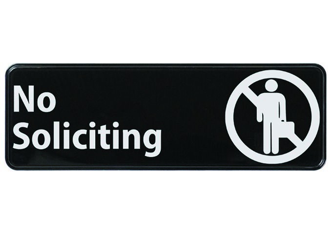 Winco SGN-336 " No Soliciting " Information Sign, Black, 3" x 9"