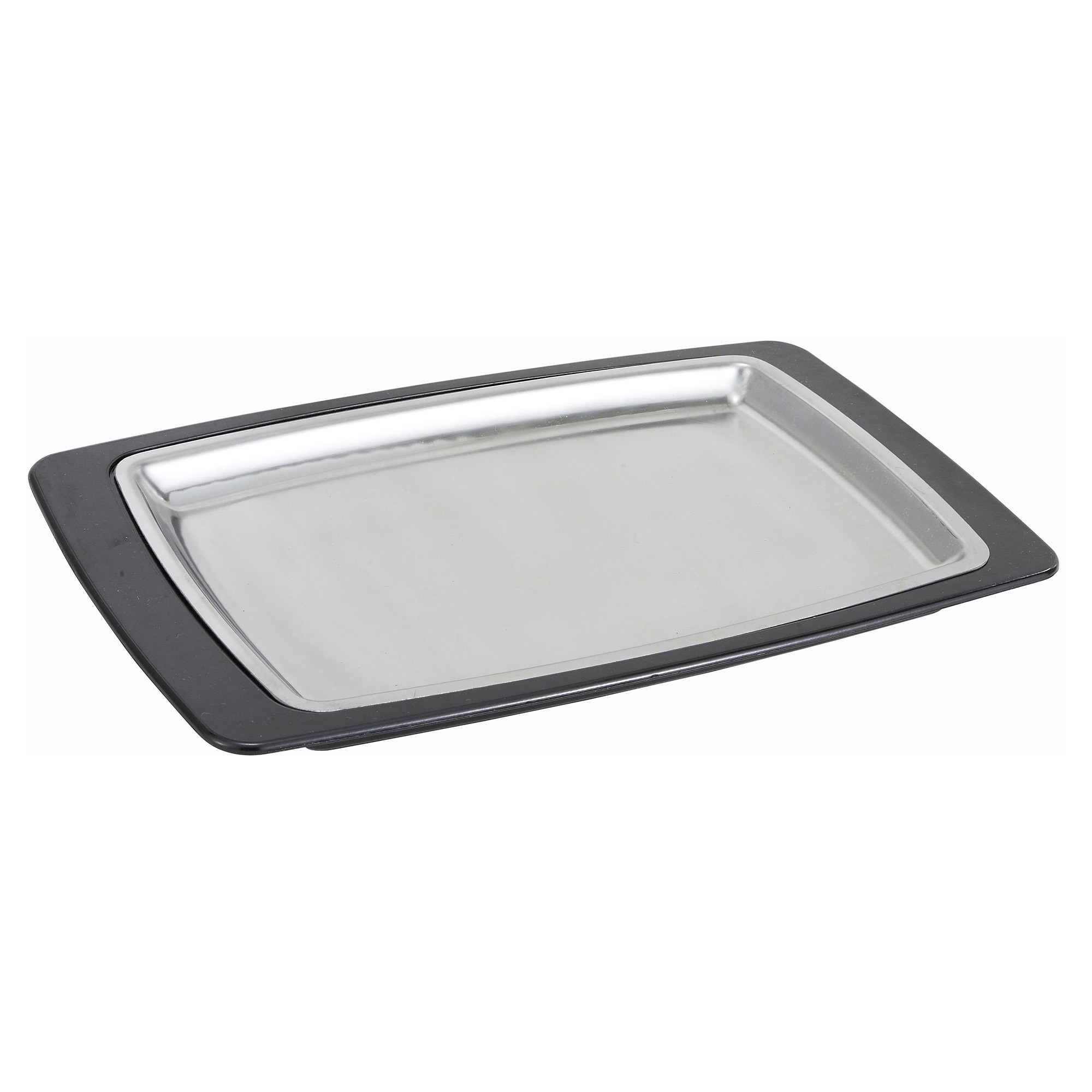 Winco SIZ-11BST Rectangular Stainless Steel Sizzling Platter and Bakelite Underliner 11" x 7"