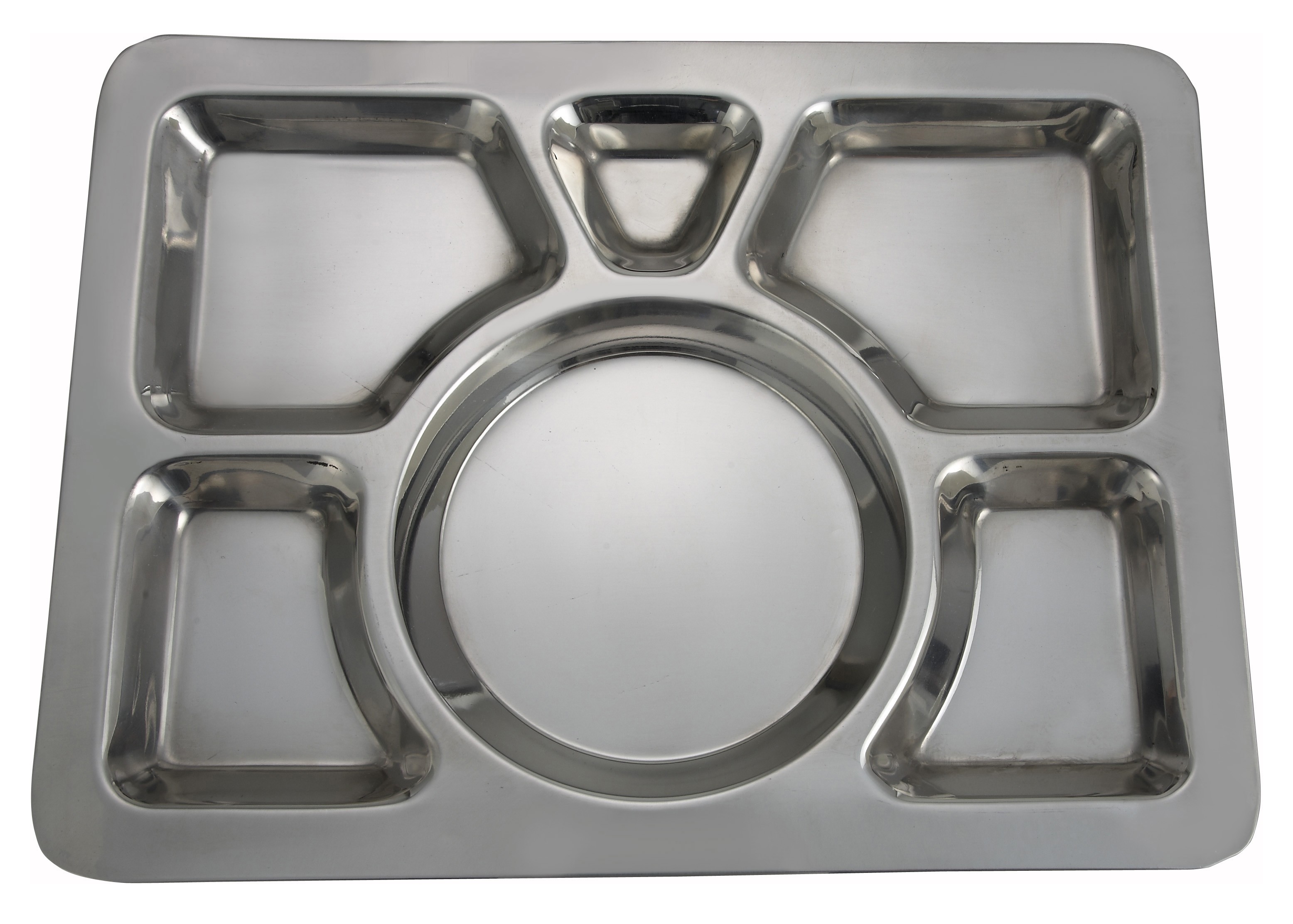 Winco SMT-1 Stainless Steel 6-Compartment Mess Tray, Style A