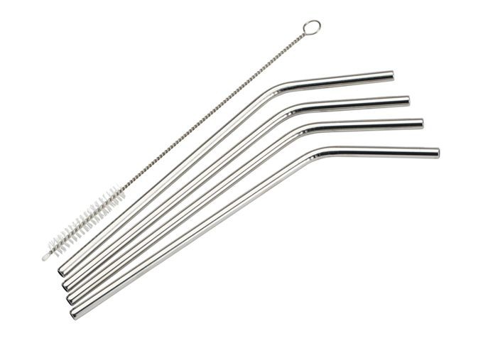 Winco SSTW-8C Curved 5-Piece Stainless Steel Drinking Straw Set