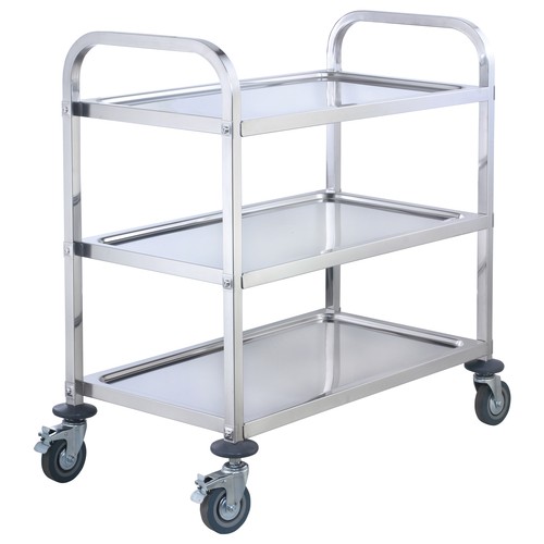 Winco SUC-40 Stainless Steel 3-Tier Trolley, 33"W x 17"D x 35"H