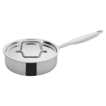 Winco TGET-2 Tri-Ply Stainless Steel 2 Qt. Saute&acute; Pan with Cover