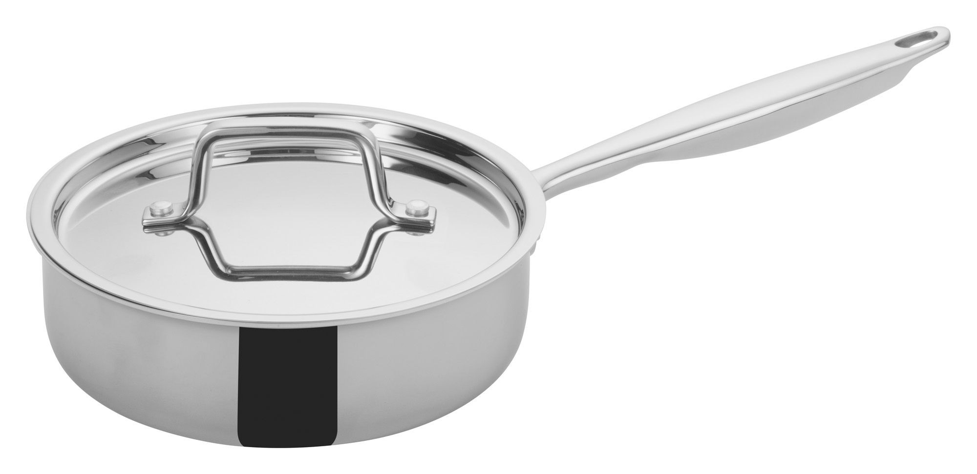 Winco TGET-2 Tri-Ply Stainless Steel 2 Qt. Saute´ Pan with Cover