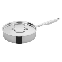 Winco TGET-3 Tri-Ply Stainless Steel 3 Qt. Saute&acute; Pan with Cover