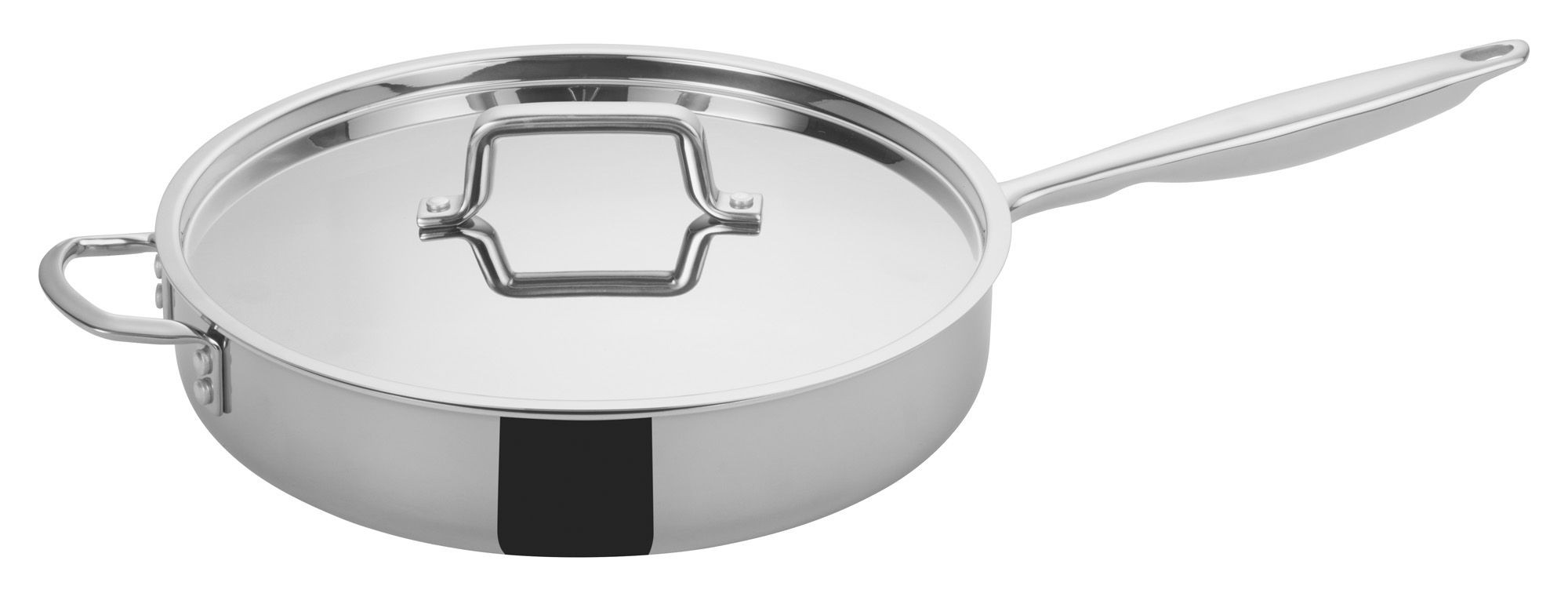 Winco TGET-6 Tri-Ply Stainless Steel 6 Qt. Saute´ Pan with Cover and Helper Handle