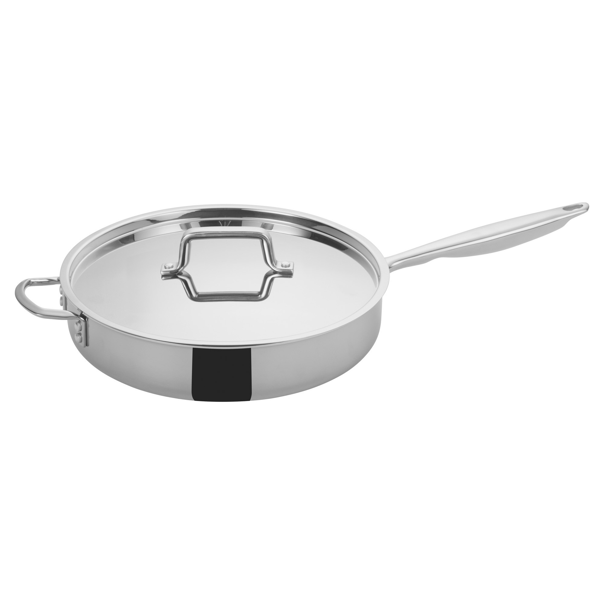 Winco TGET-6 Tri-Ply Stainless Steel 6 Qt. Saute´ Pan with Cover and Helper Handle