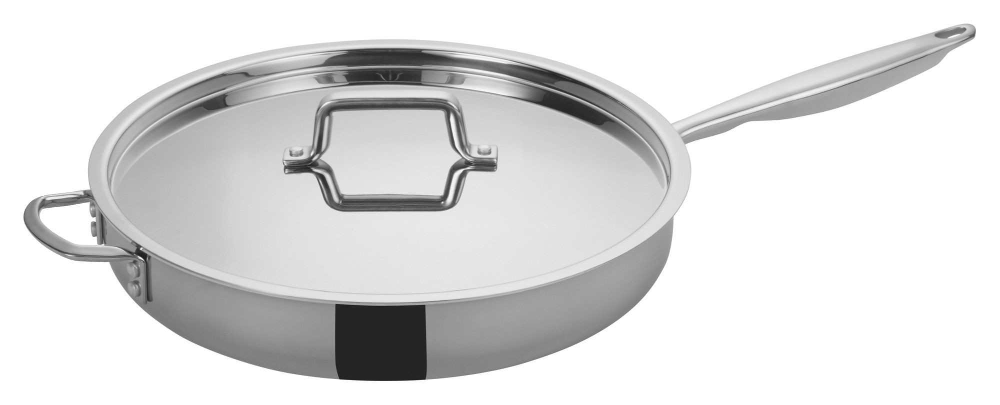 Winco TGET-7 Tri-Ply Stainless Steel 7 Qt. Saute´ Pan with Cover, Helper Handle