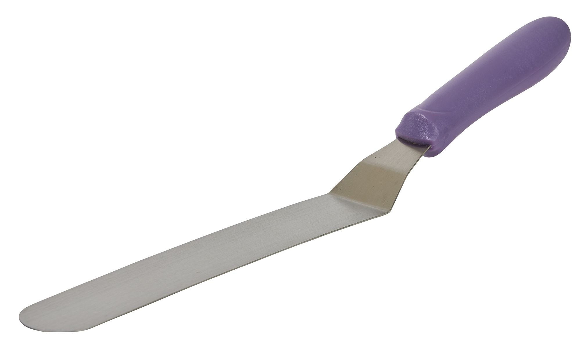 Winco TWPO-9P Stainless Steel Allergen Free Offset Spatula with Purple Handle 8-1/2"