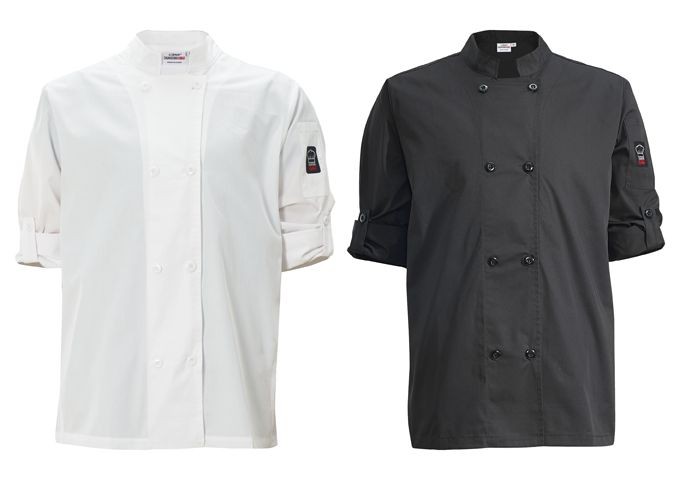 Winco UNF-12KL Black Chef Jacket with Roll-Tab Sleeves, L