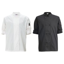 Winco UNF-12KM Black Chef Jacket with Roll-Tab Sleeves, M