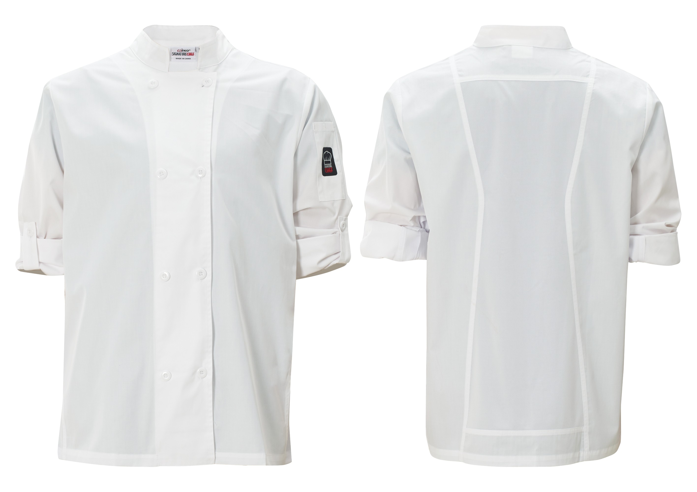 Winco UNF-12W3XL White Chef Jacket with Roll-Tab Sleeves, 3XL
