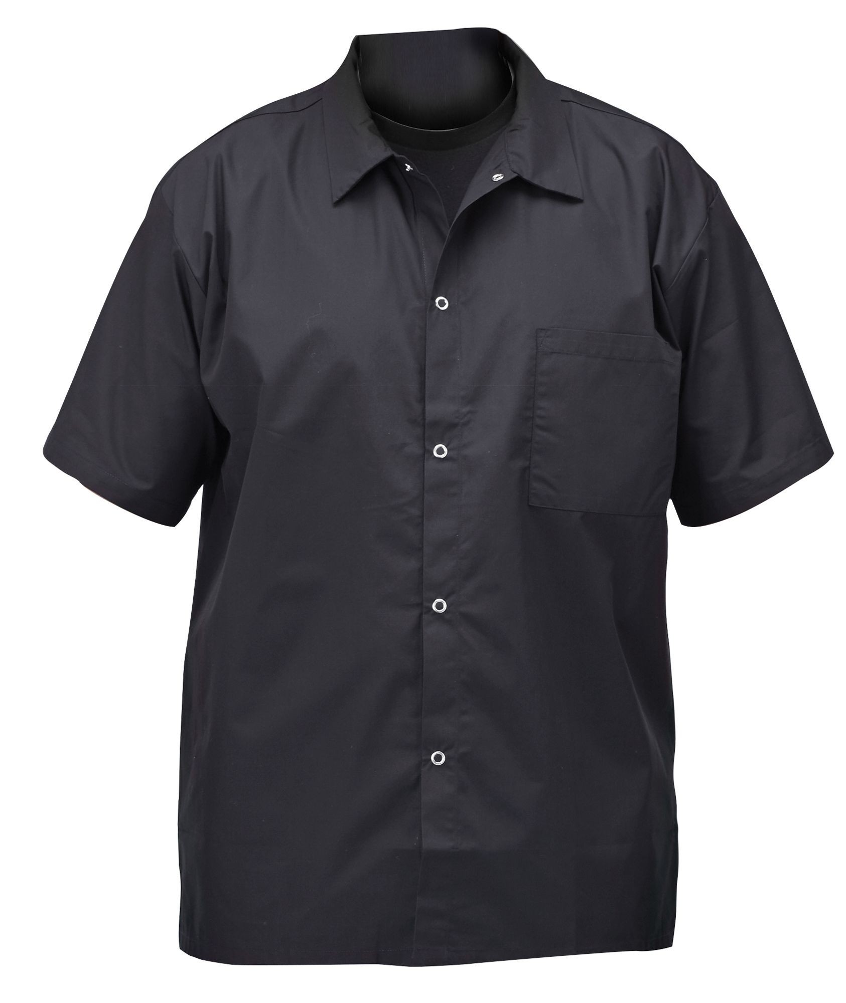 Winco UNF-1KM Black Poly-Cotton Blend Short Sleeved Chef Shirt, Medium