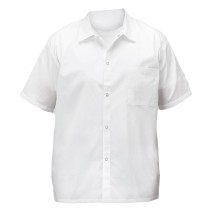 Winco UNF-1WL White Poly-Cotton Blend Short Sleeved Chef Shirt, Large