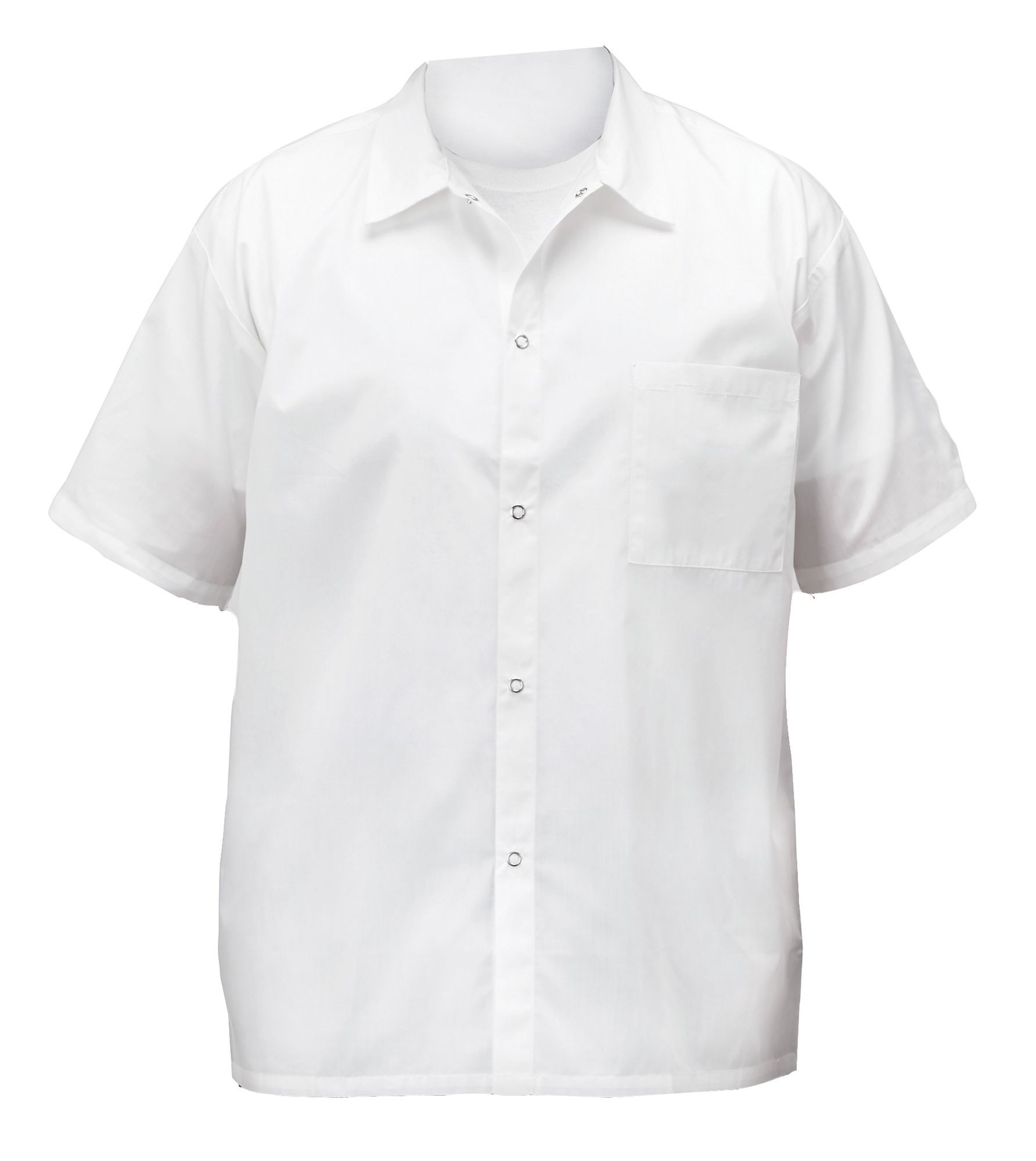 Winco UNF-1WM White Poly-Cotton Blend Short Sleeved Chef Shirt, Medium