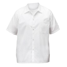 Winco UNF-1WS White Poly-Cotton Blend Short Sleeved Chef Shirt, Small