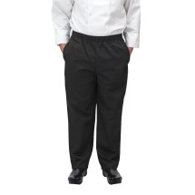 Winco UNF-2KL Black Poly-Cotton Blend Relaxed Fit Chef Pants, Large