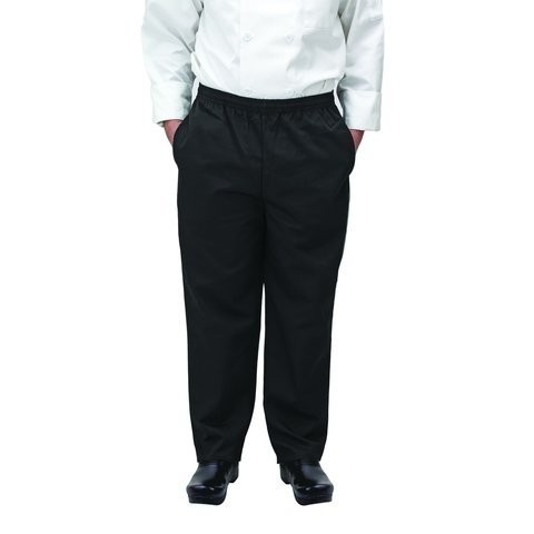 Winco UNF-2KXL Black Poly-Cotton Blend Relaxed Fit Chef Pants, X-Large