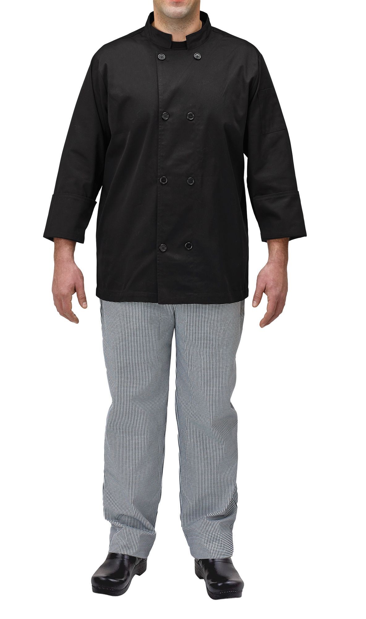 Winco UNF-5KL Black Poly-Cotton Blend Double Breasted Chef Jacket with Pocket, Large
