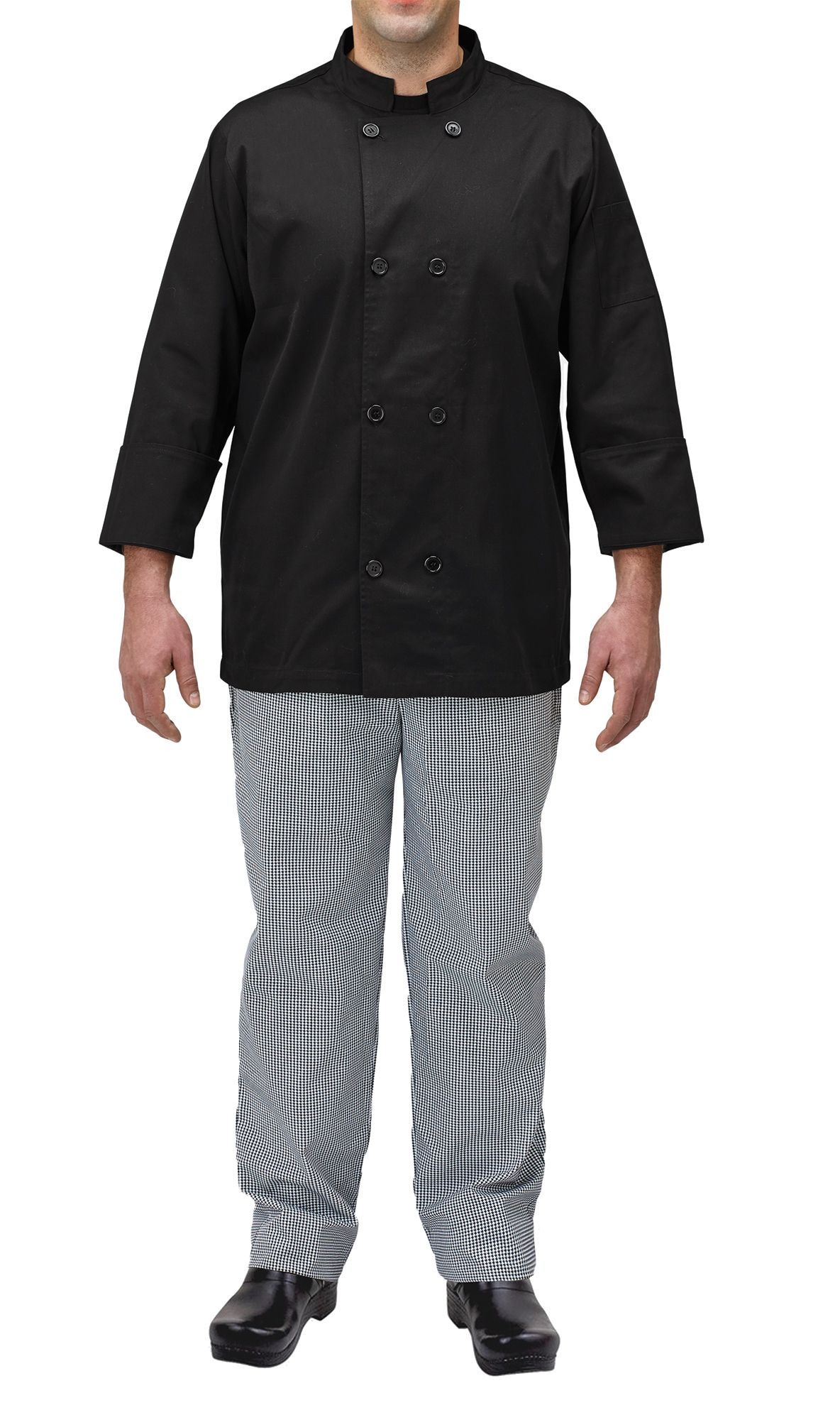 Winco UNF-5KXXL Black Poly-Cotton Blend Double Breasted Chef Jacket with Pocket, 2X-Large