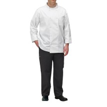Winco UNF-5WS White Poly-Cotton Blend Double Breasted Chef Jacket with Pocket, Small