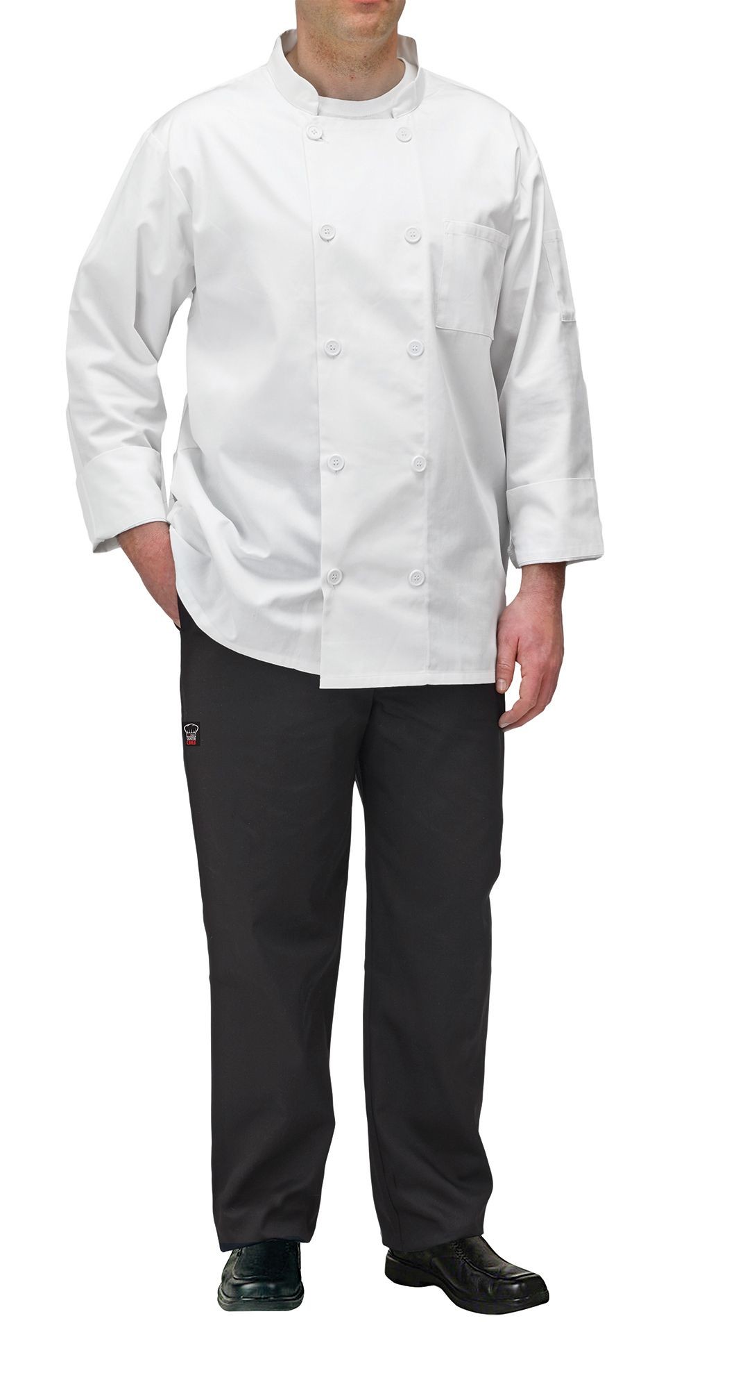 Winco UNF-5WXXL White Poly-Cotton Blend Double Breasted Chef Jacket with Pocket, 2X-Large