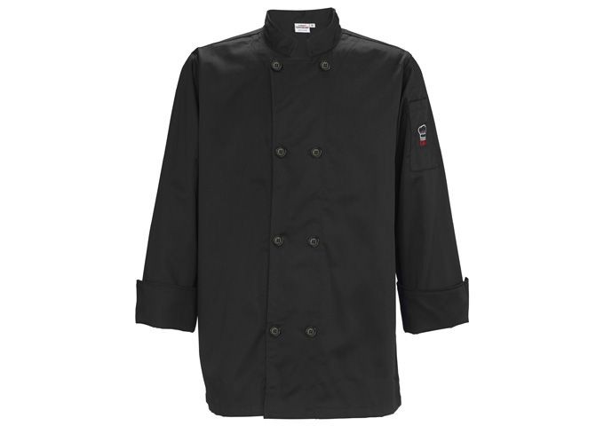 Winco UNF-6KM Men's Black Tapered Fit Chef Jacket, M