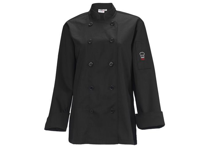 Winco UNF-7KM Women's Black Tapered Fit Chef Jacket, M