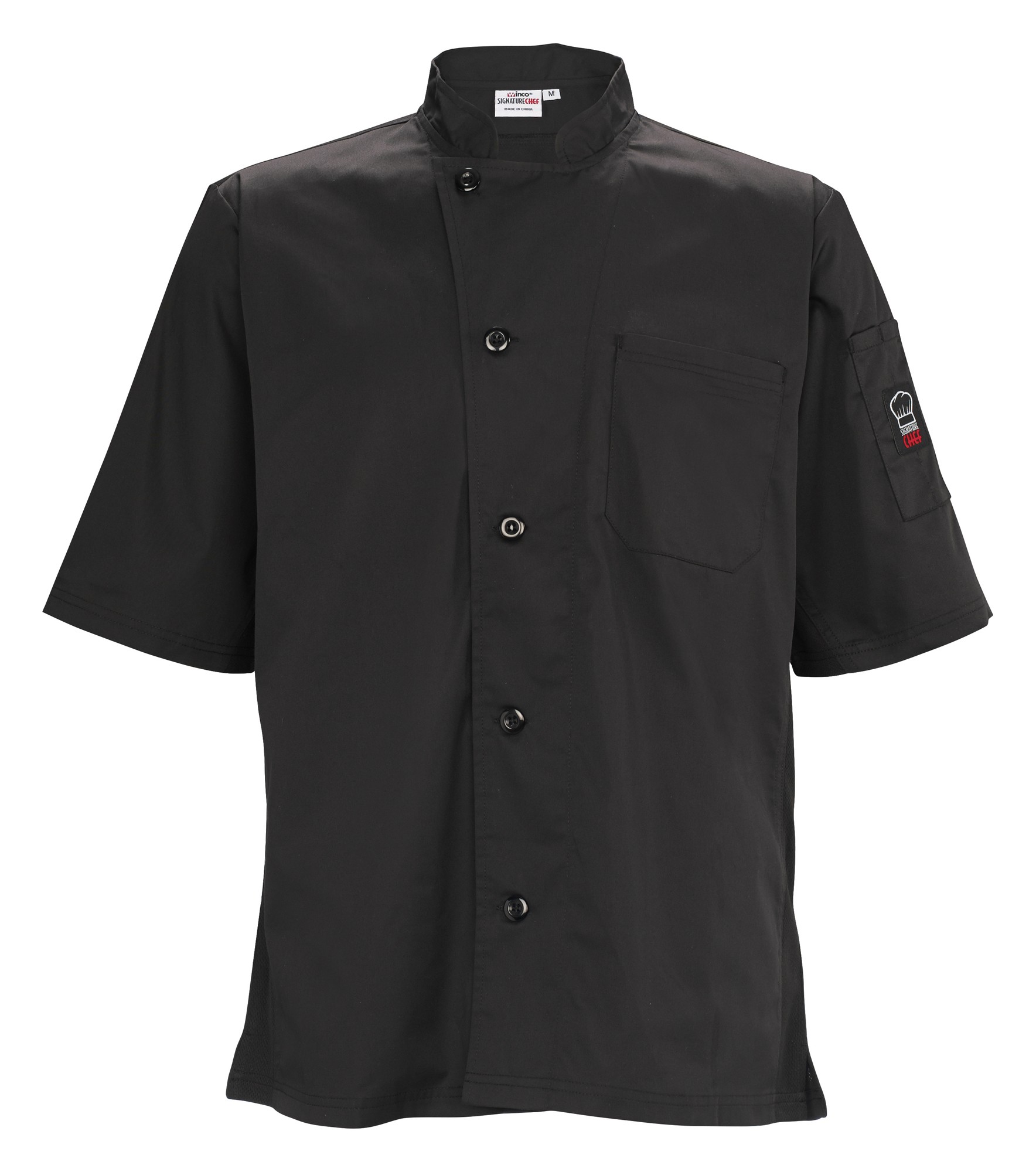 Winco UNF-9K3XL Black Ventilated Short Sleeve Tapered Fit Chef Shirt, 3XL
