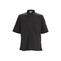 Winco UNF-9KL Black Ventilated Short Sleeve Tapered Fit Chef Shirt, L