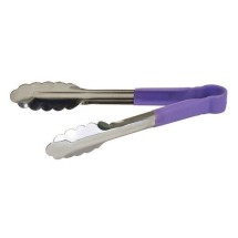 Winco UTPH-12P Stainless Steel Allergen Free Utility Tongs with Purple Handle 12&quot;
