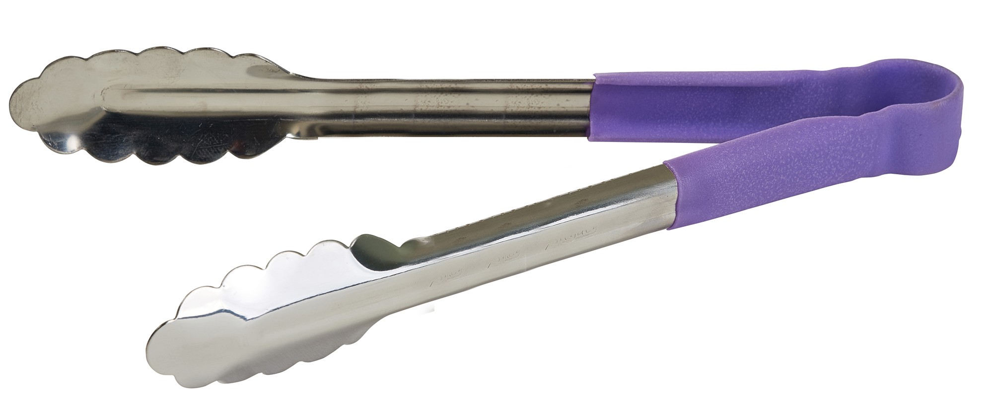 Winco UTPH-12P Stainless Steel Allergen Free Utility Tongs with Purple Handle 12"