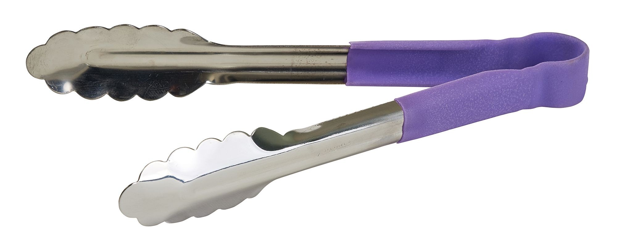 Winco UTPH-9P Stainless Steel Allergen Free Utility Tongs with Purple Handle 9"