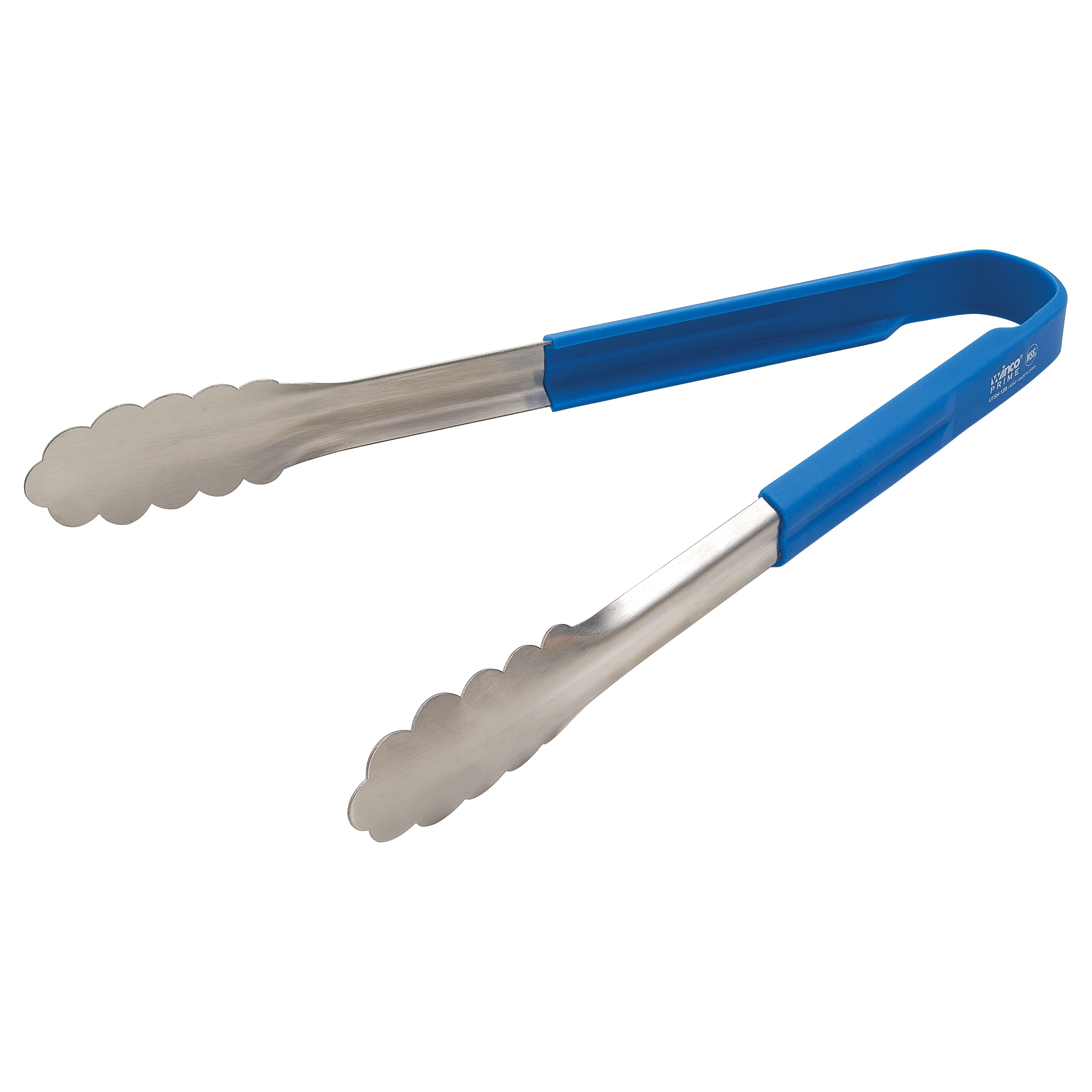 Winco UTSH-12B Prime Stainless Steel Utility Tongs, Blue Silicone Handle 12"