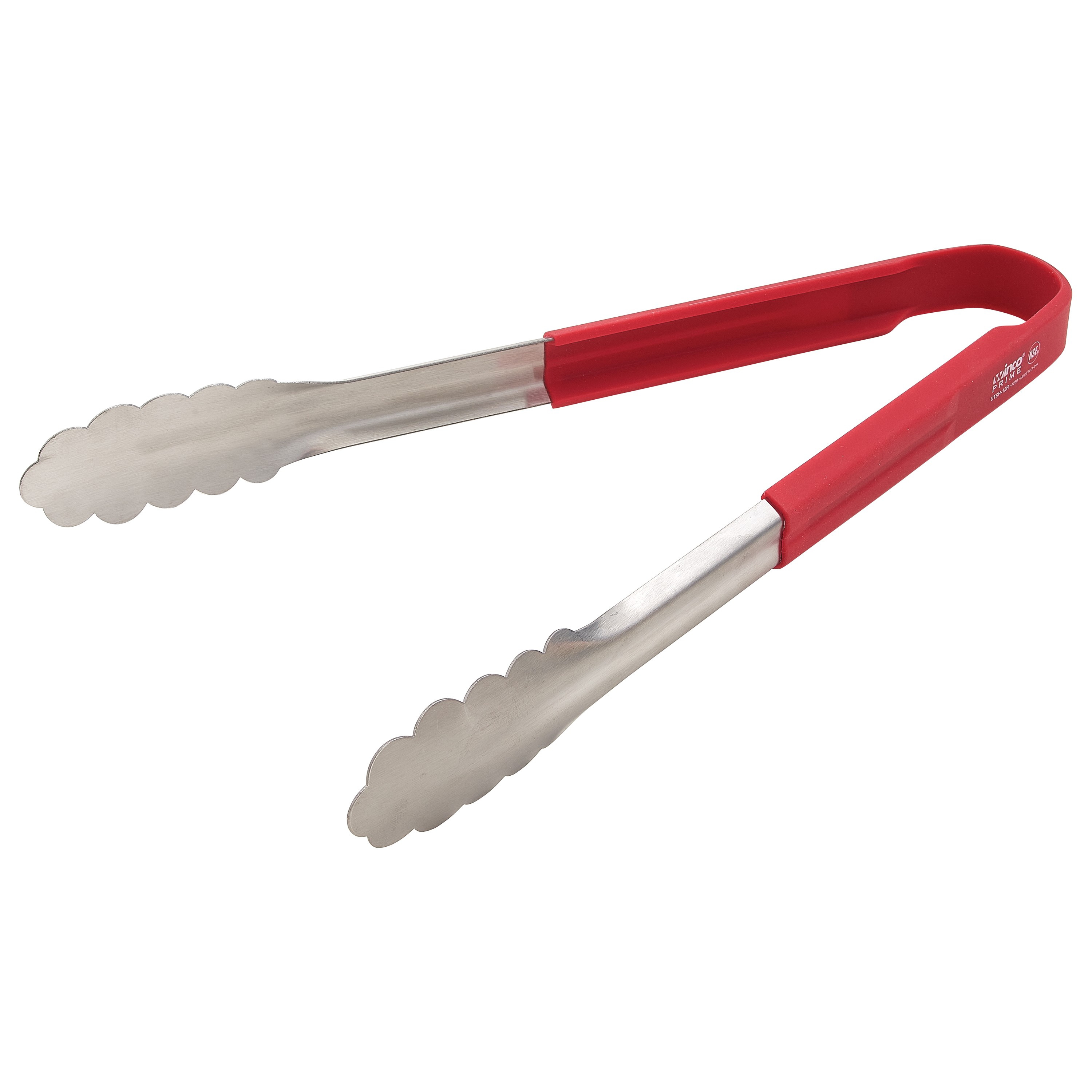 Winco UTSH-12R Prime Stainless Steel Utility Tongs, Red Silicone Handle 12"