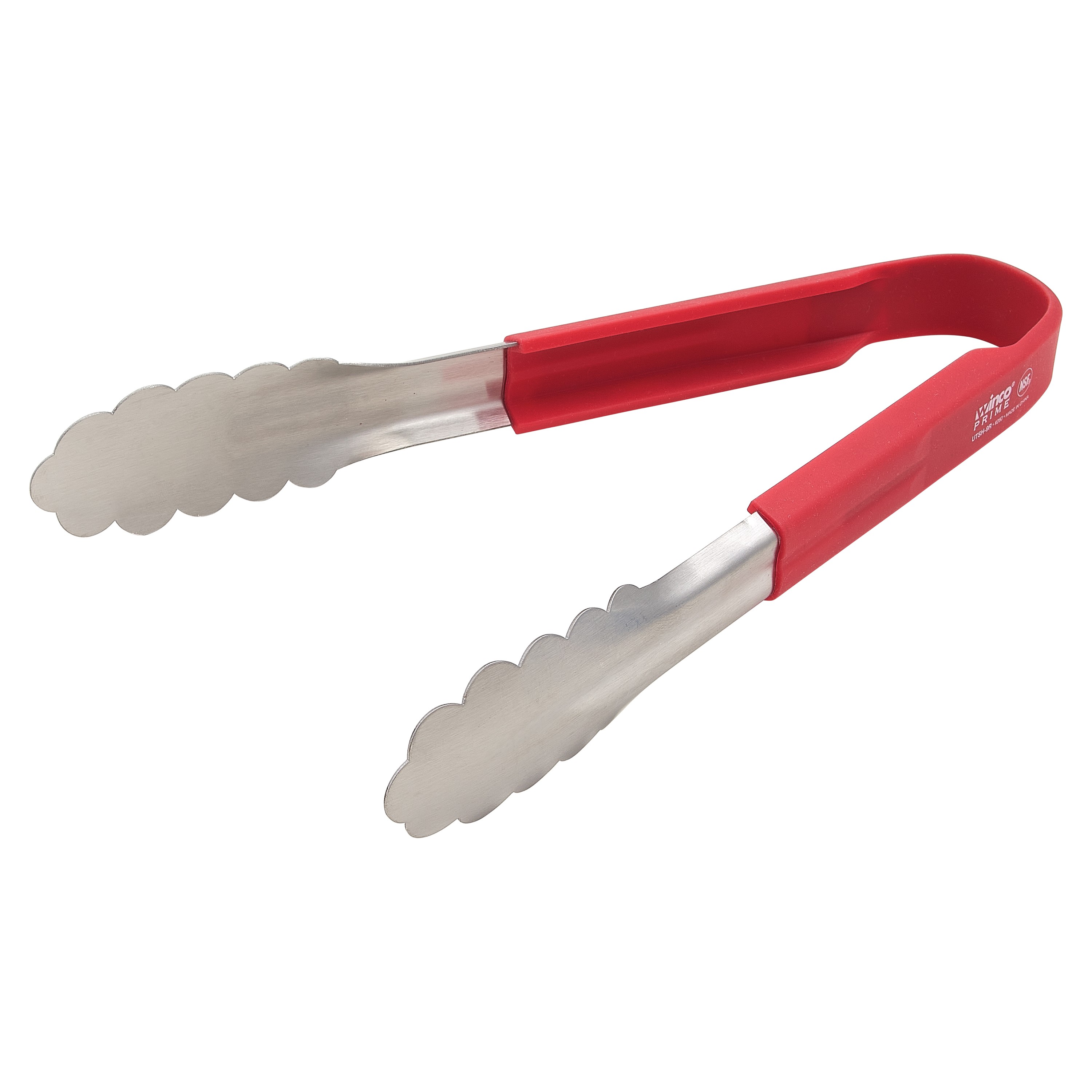 Winco UTSH-9R Prime Stainless Steel Utility Tongs, Red Silicone Handle 9"
