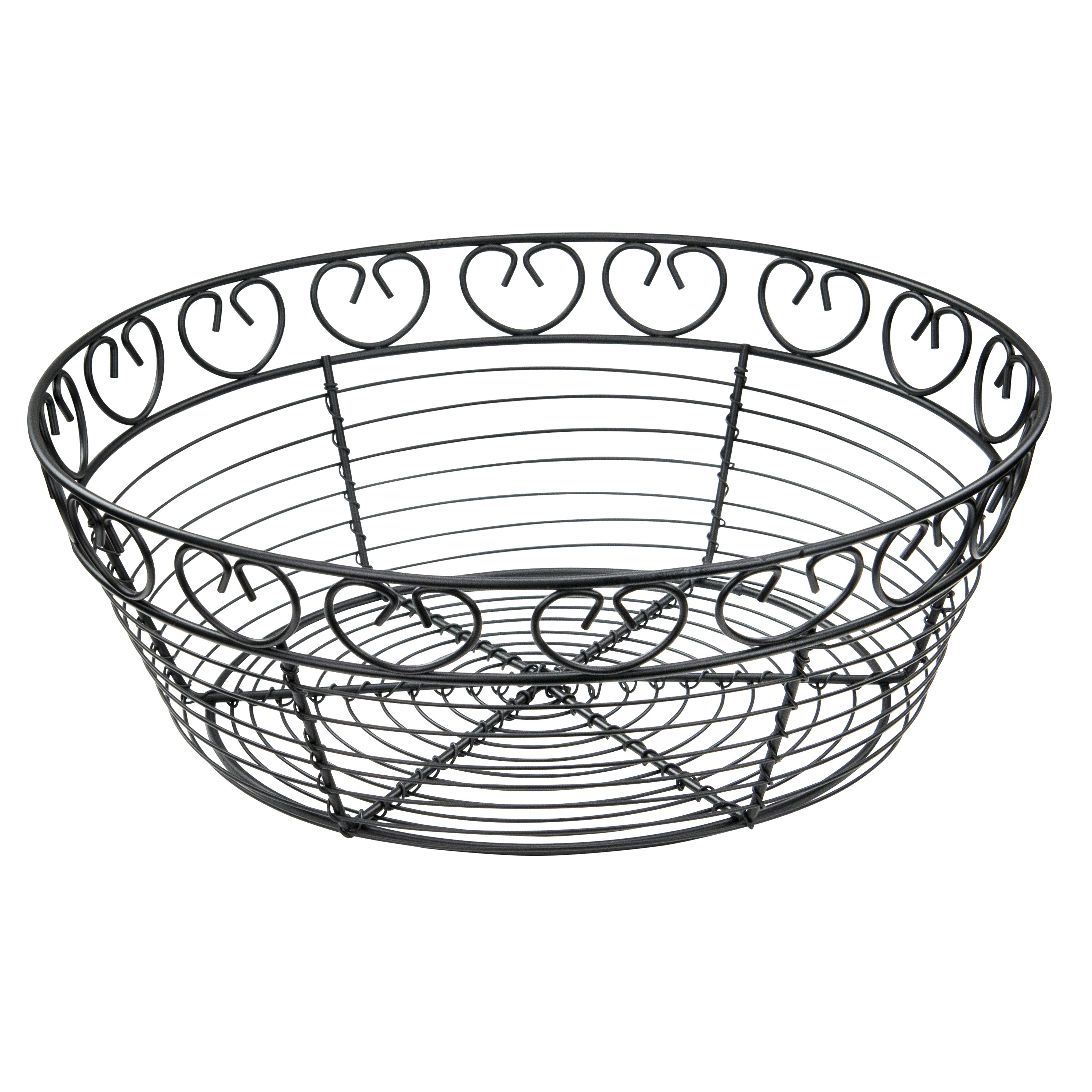 Winco WBKG-10R Round Black Metal Wire Bread Basket 10"