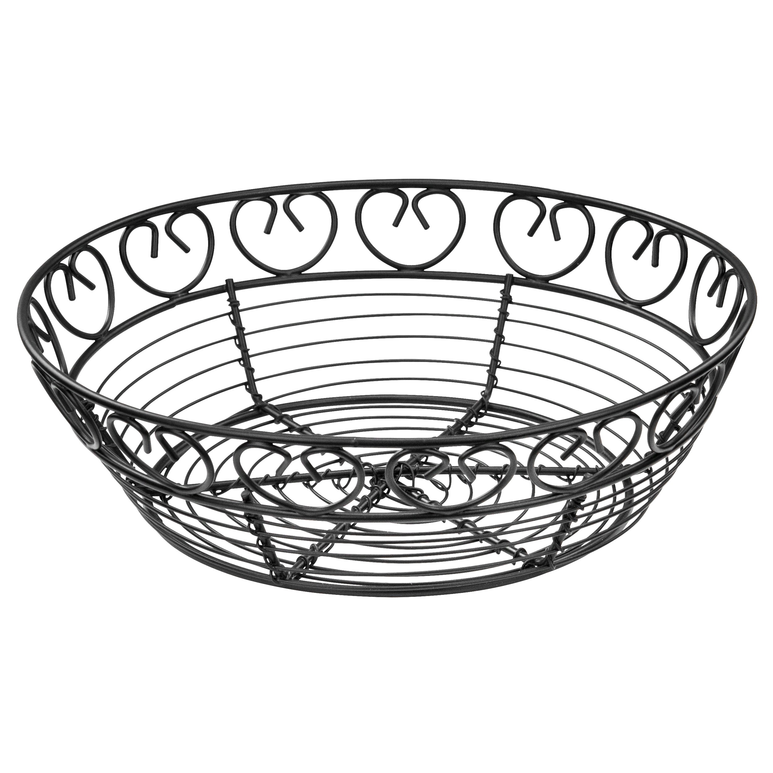 Winco WBKG-8R Round Black Metal Wire Bread and Fruit Basket 8"