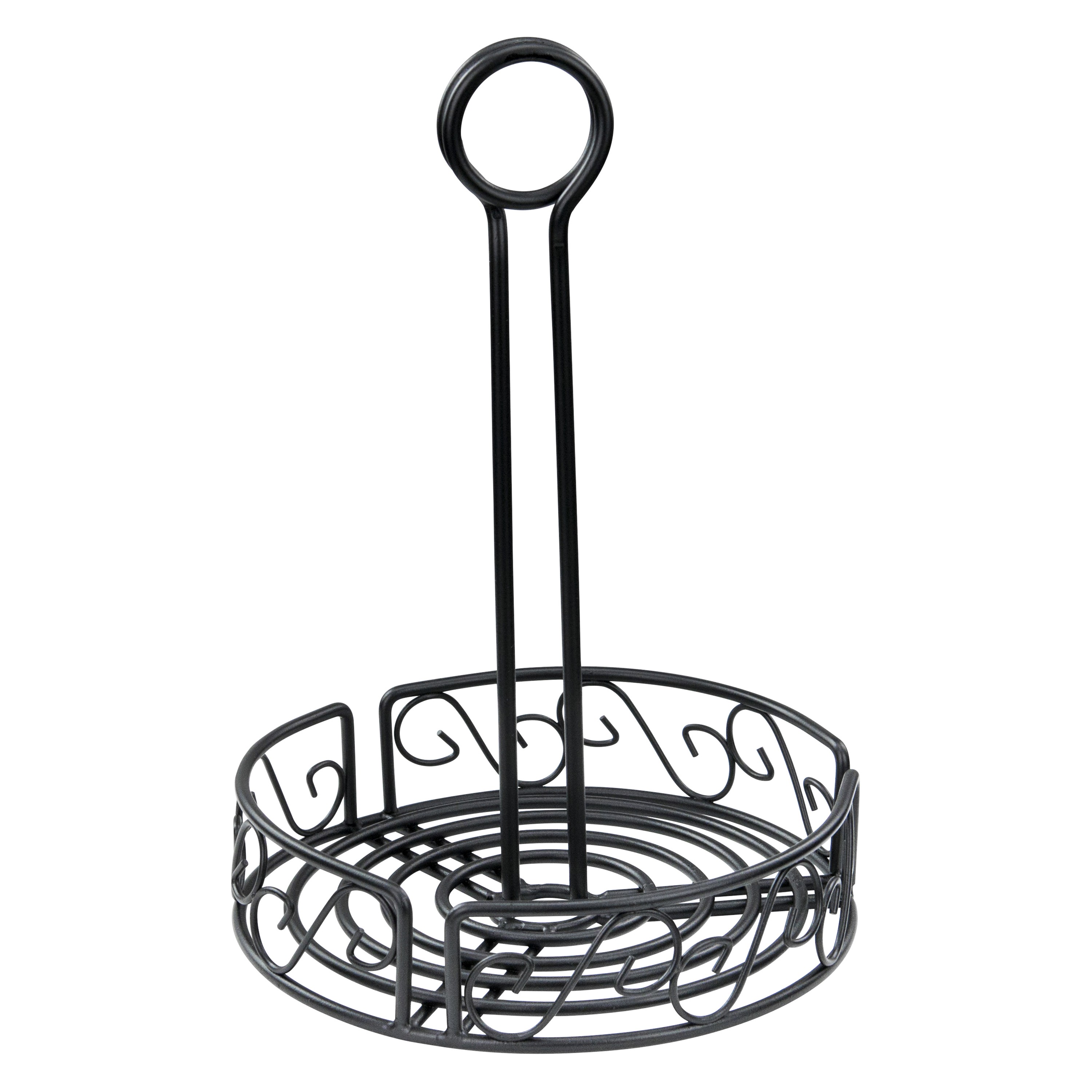 Winco WBKH-6R Round Black Wire Condiment Caddy 6-1/4" x 9"