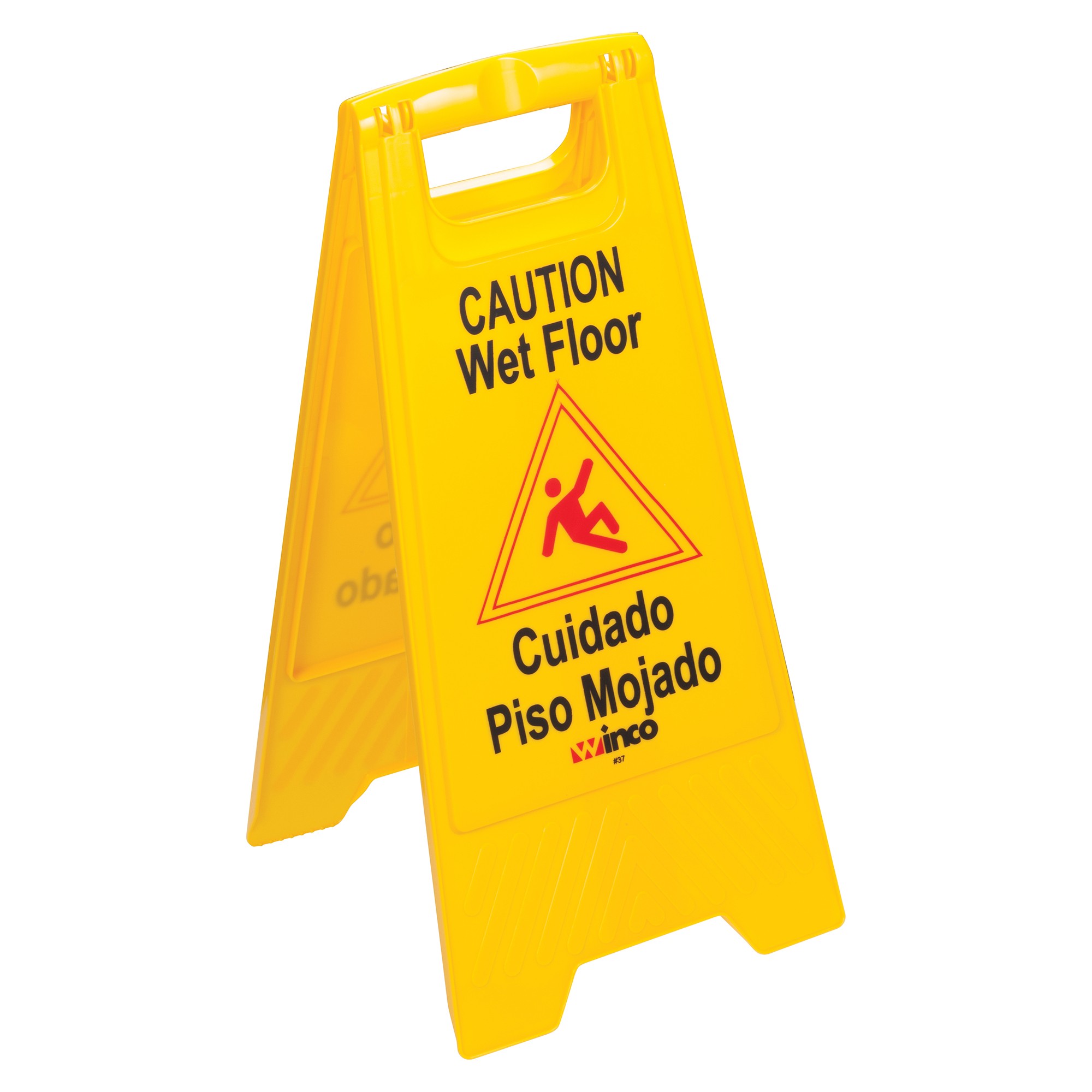Winco WCS-25 Two-Sided Yellow Wet Floor Caution Sign 12" x 25"