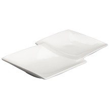 Winco WDP017-109 Loures Porcelain Bright White Duet Plate 13-7/8&quot; x 8&quot;