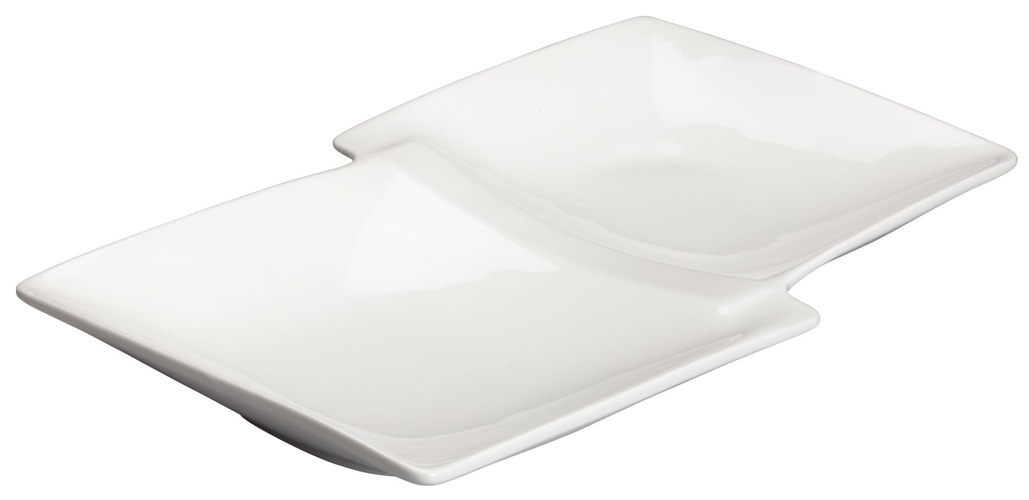Winco WDP017-109 Loures Porcelain Bright White Duet Plate 13-7/8" x 8"