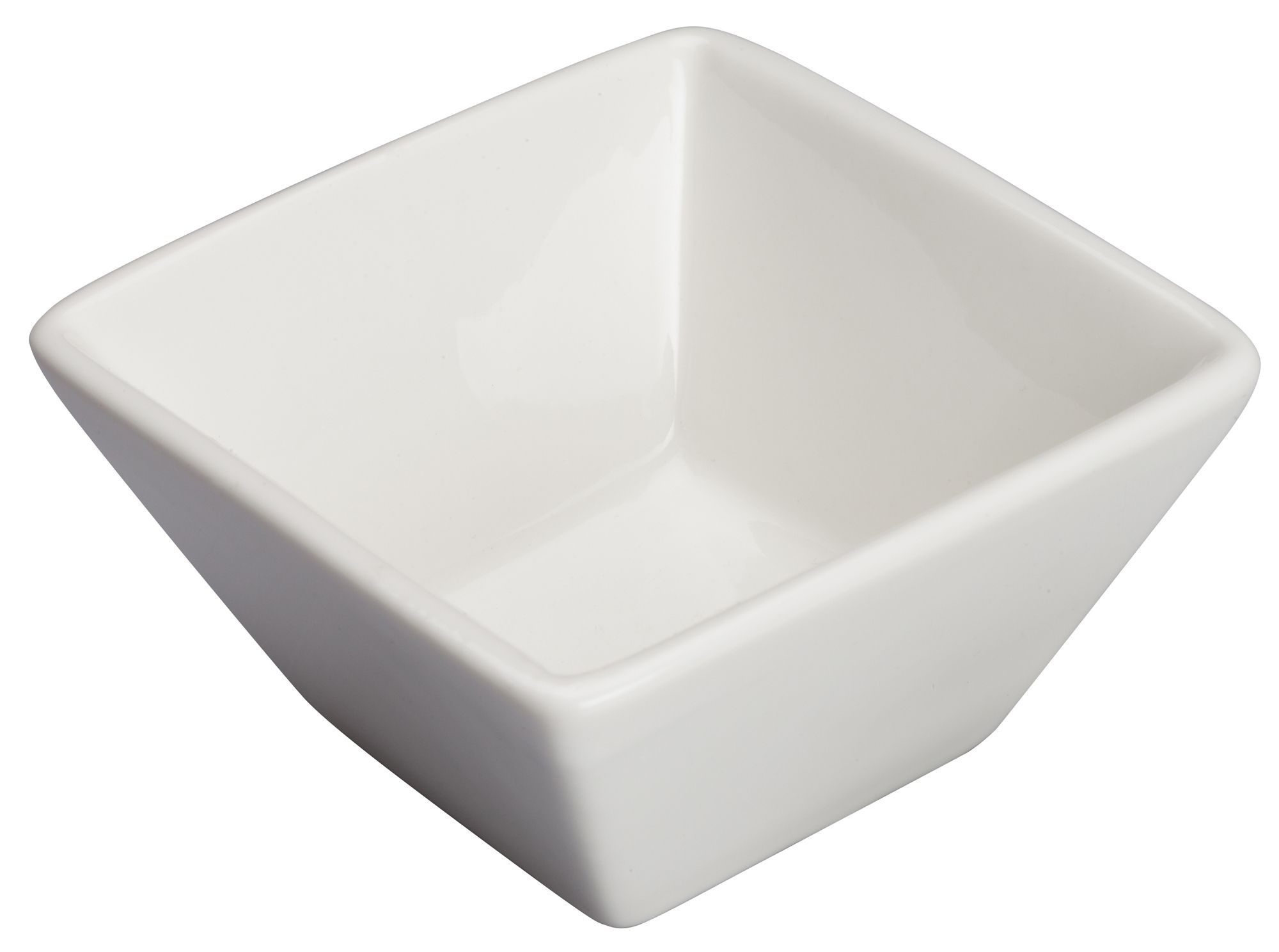 Winco WDP021-105 Mescalore Porcelain Bright White Square Mini Bowl 3-1/8"