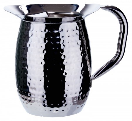 Winco WPB-2CH Stainless Steel Hammered Bell Pitcher with Ice Catcher 2 Qt.
